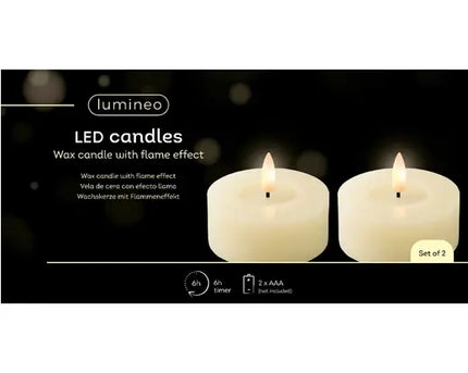 Lumineo LED theelicht wax 7x6 cm creme – set van 2