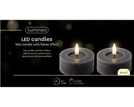 Lumineo LED theelicht wax - 7x6cm - grijs