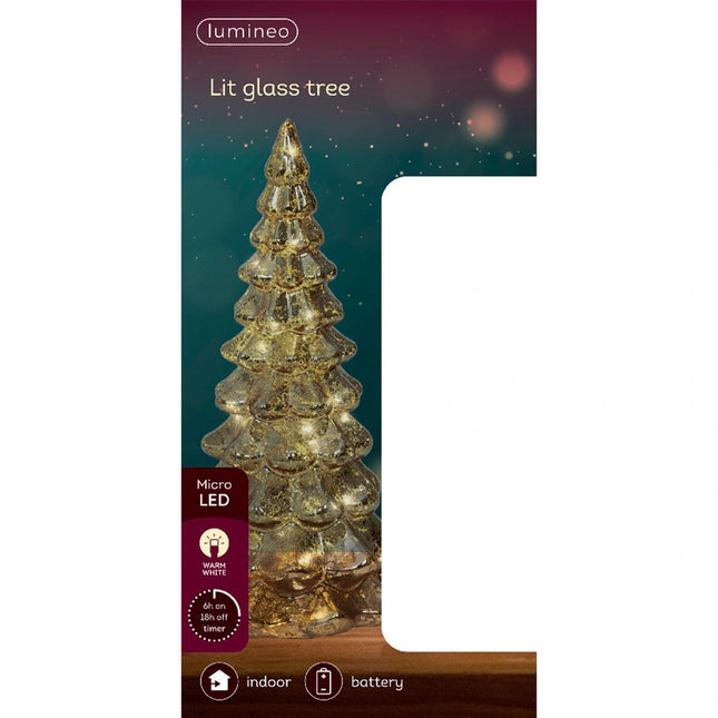 Micro LED Boom glas - 10xh.21 cm - goud+warm wit