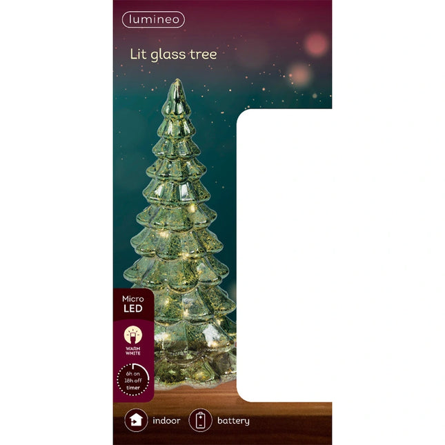 Micro LED Boom glas - 10xh.21 cm - groen+warm wit