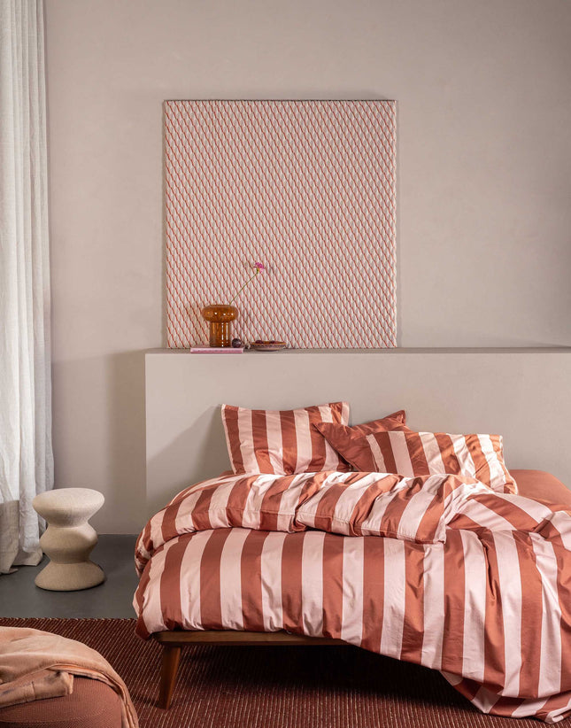 Essenza Dekbedovertrek Minte stripe terracotta-blush pink 240x200/220 cm