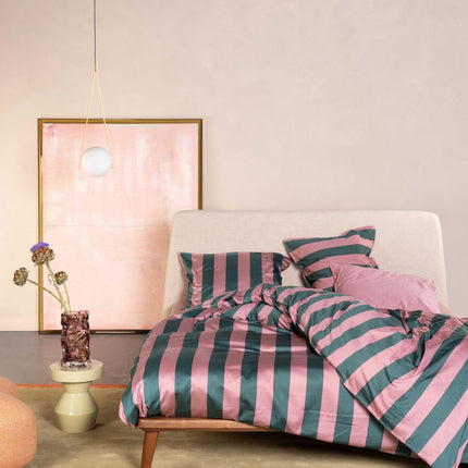 Essenza Minte Stripe dekbedovertrek Woodrose/Dark Teal 140x220 cm